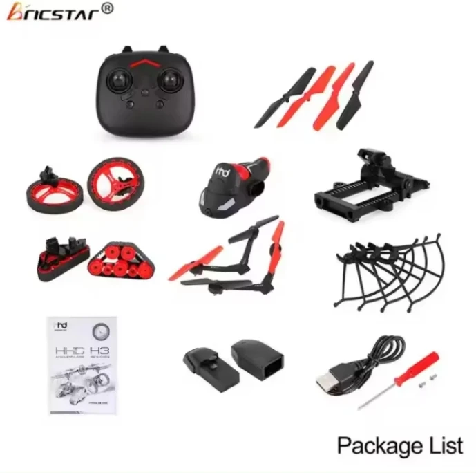 Bricstar 2.4G air land jump 3 in 1 rc quadcopter stunt car, rtf quadcopter with camera live video