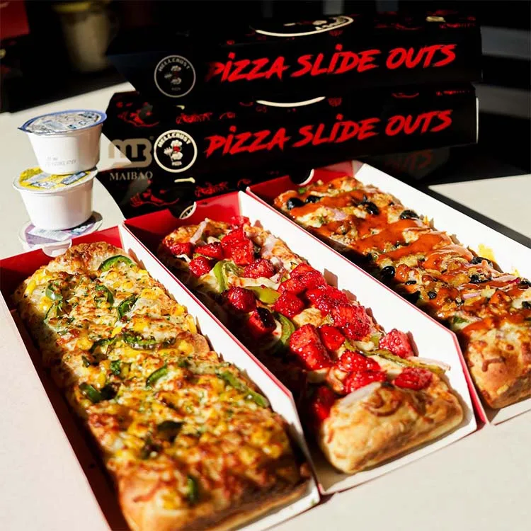 Printed black take out kraft paper food boxes sliding rectangle sweet box custom 25cm korean baking boxes for cakes/pizza/sushi