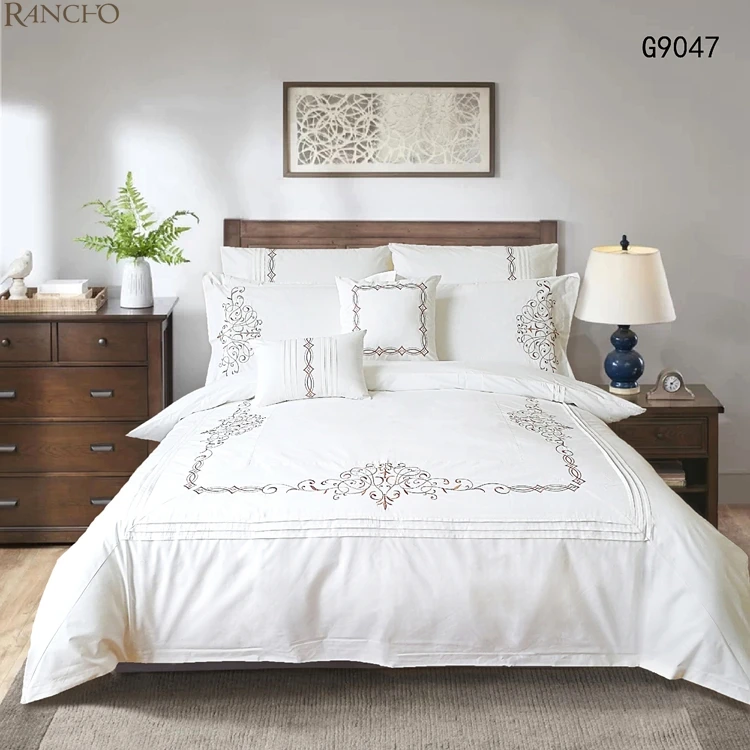 King Size Luxury Embroidery Bedding Sheet 100% Cotton Duvet Cover Set bed sheet