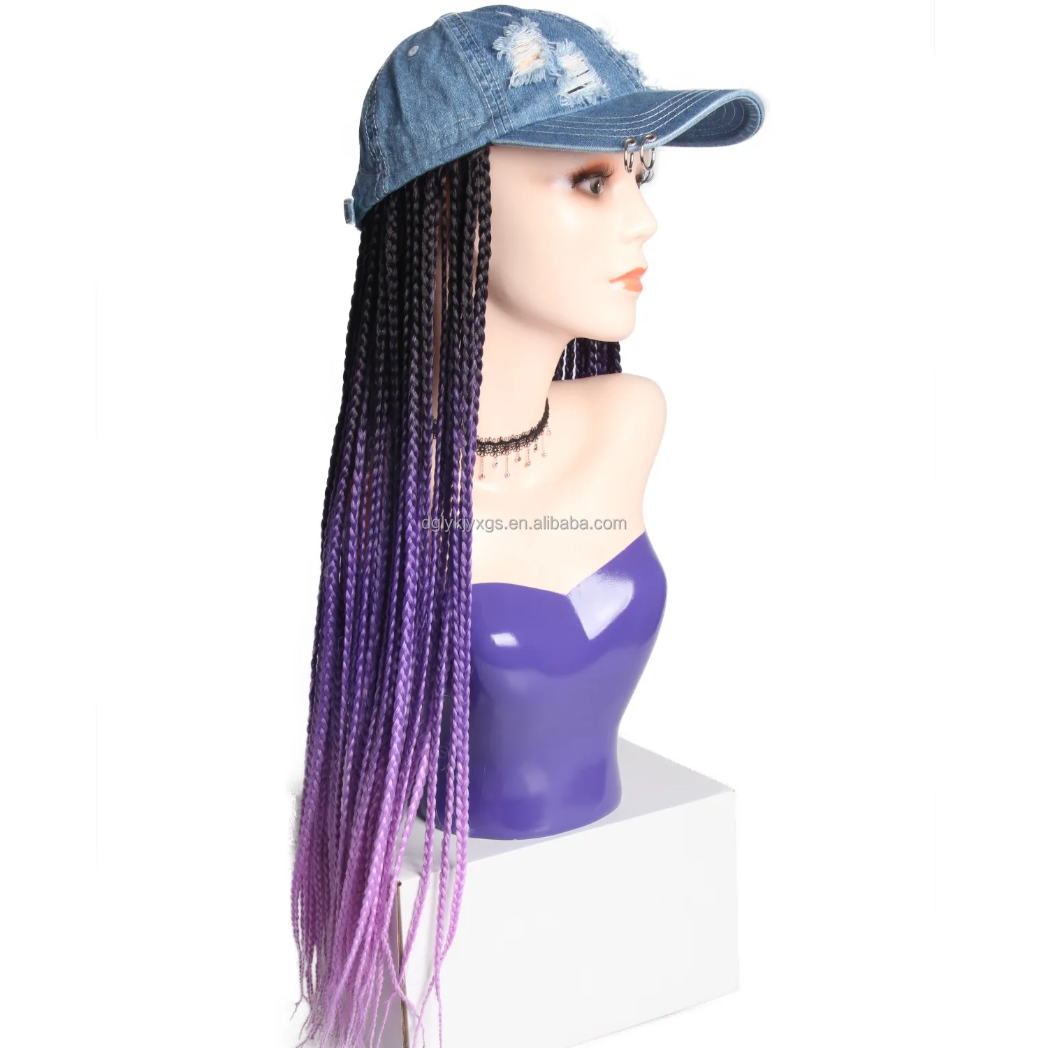 WM02  Triple braid hat hair Cowboy hat Wigs  Long Synthetic Hair Box Braids Cap Wigs