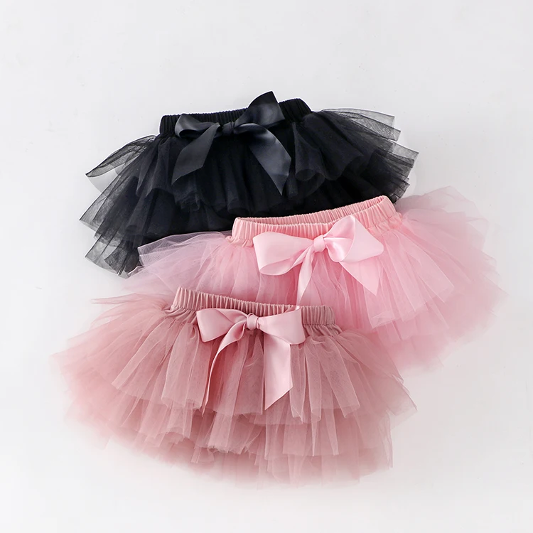 Baby girls tutu skirt black bow tulle buttocks wrapped pants uerskirt pettiskirt children clothing 4-layered tulle fluffy skirt