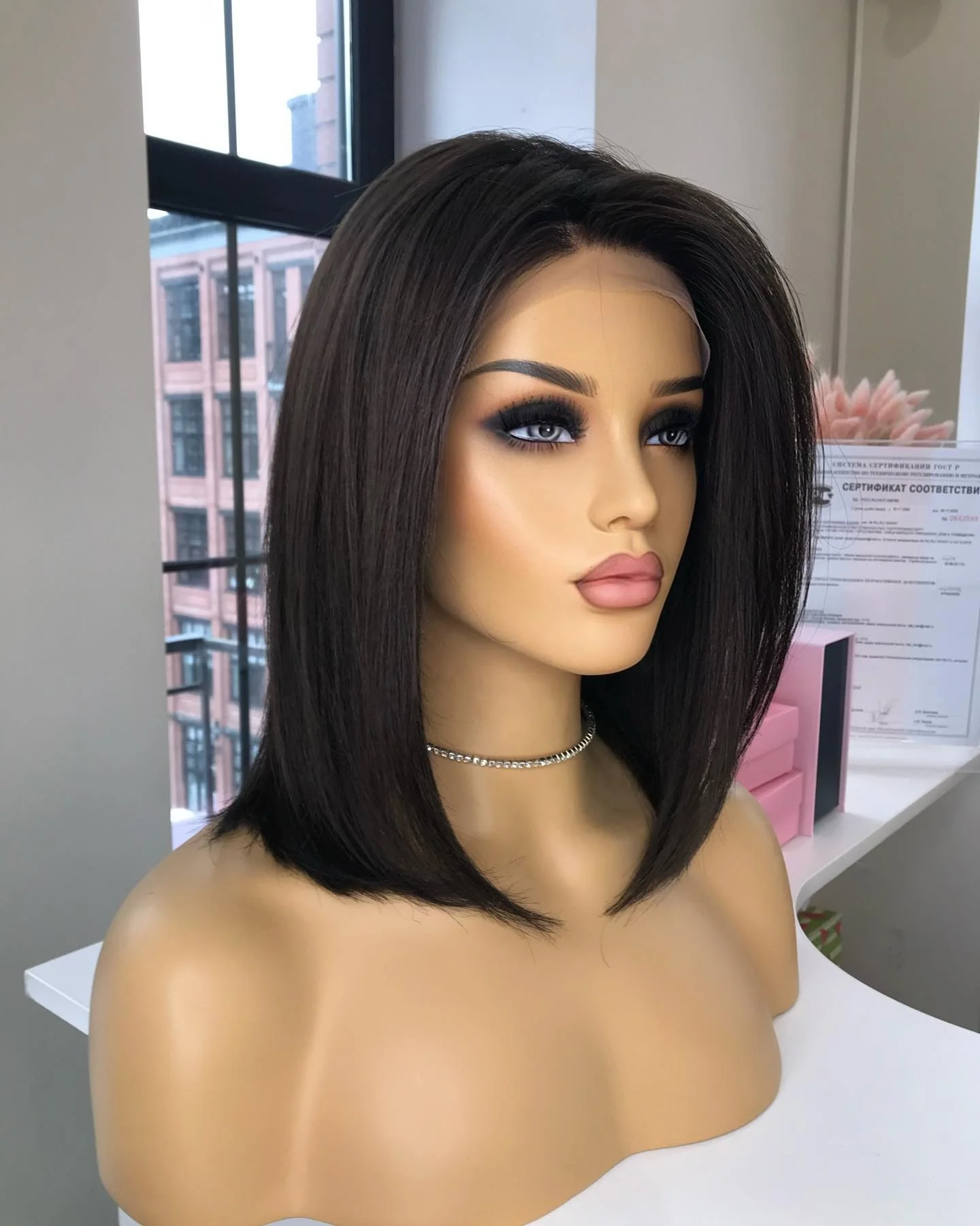 Top Quality Lace Front Bob Wig European Human Hair brown Silk Top With small knots For White Woman High-end Lace frontal wigs