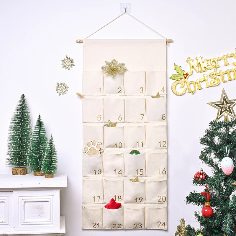 Wholesale Canvas Christmas Advent Calendar 24 Bags DIY Xmas Countdown Decorations Hanging Advent Calendar Decoration