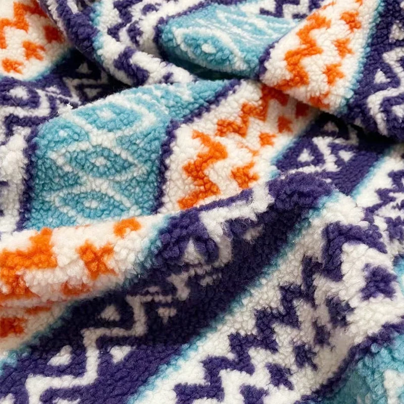 Bohemian Style Ethnography Wavy stripes Sherpa Fleece Fabric For Jackets