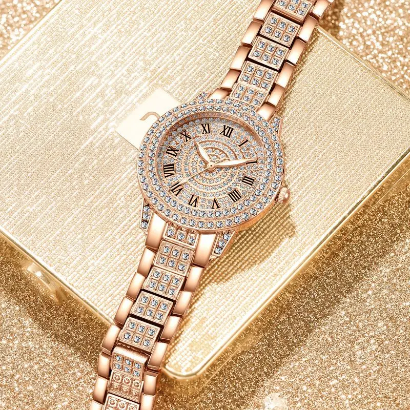 Silver Gold Zinc Alloy Dial Quartz Diamond Watch Fully Iced Out Bling Wrist Watch