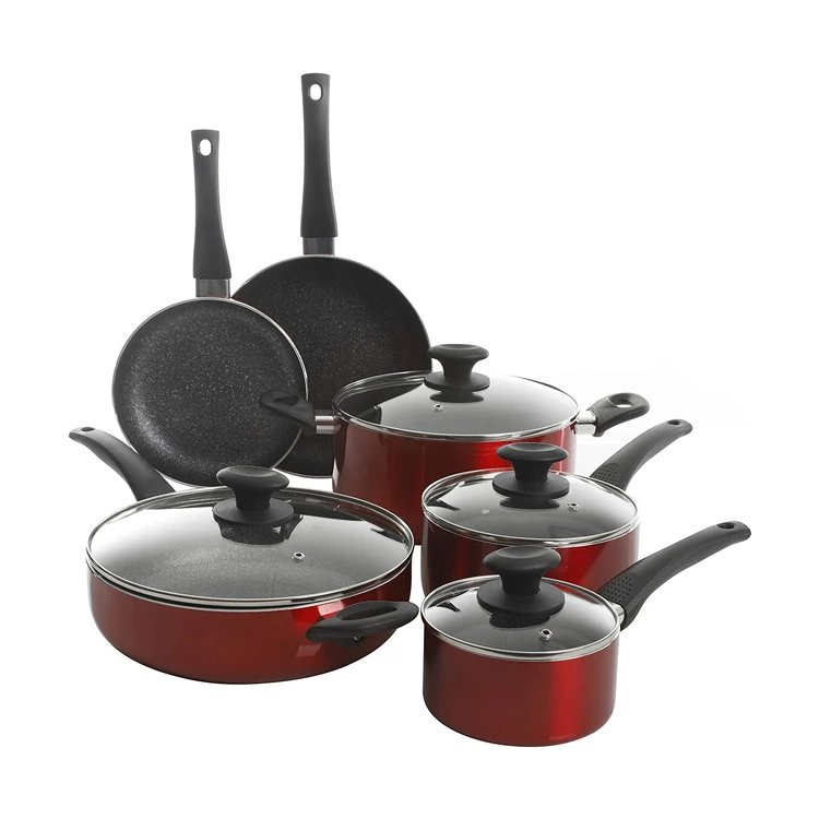Proper Price 10pcs induction pot fry pan non stick coating aluminum cookware sets with bakelite handle used for kitchen