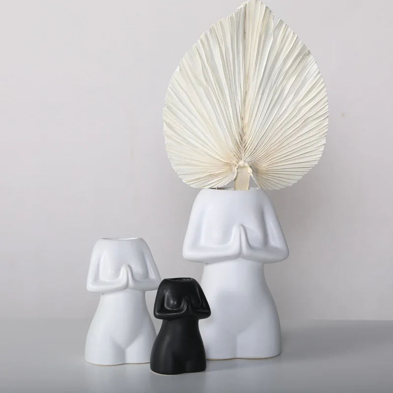 Nordic black and white ceramic yoga figure vase ornament modern simple Zen home living room decoration ornament