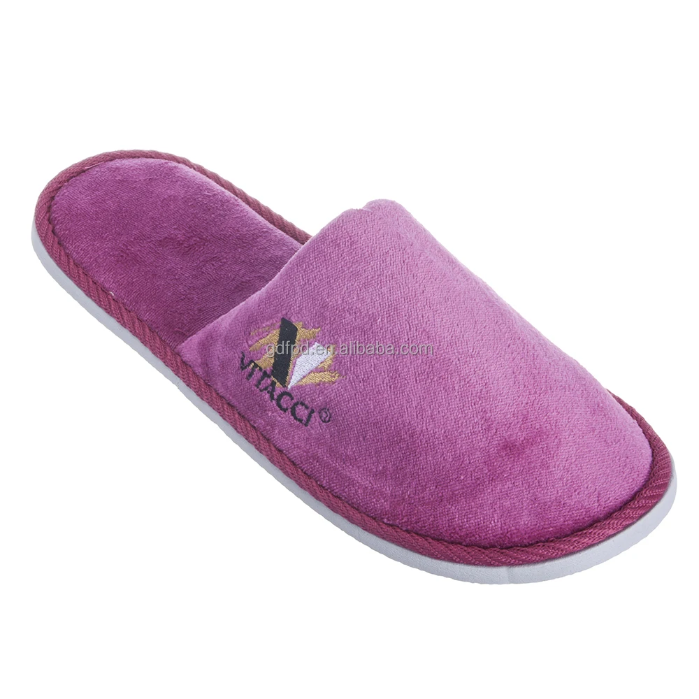 Custom Made High Quality Standard Size Bulk Eva Sole 5 mm Terry Cloth Disposable Hotel Slippers Color Pink for Women