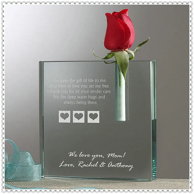 Tabletop Decorative Custom Engraved Jade Glass Engraved Vase