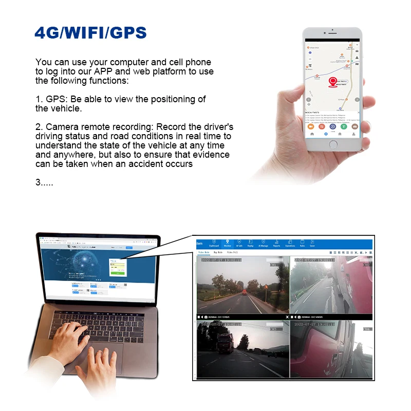 10.36 inches IPS Touch Screen Monitor 4 Channel  AHD 1080P Truck Bus 4G GPS AI DVR