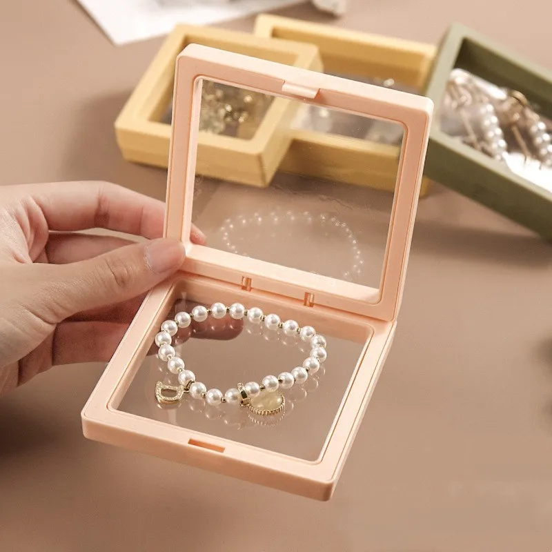 Colorful 3d Customized Transparent Floating Frame Display Jewelry Gift Packaging Storage Ring Suspension Frame Pe Film Box