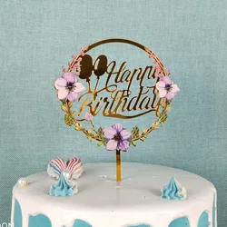 LOW MOQ cake decoration flower design printed acrylic cake topper birthday