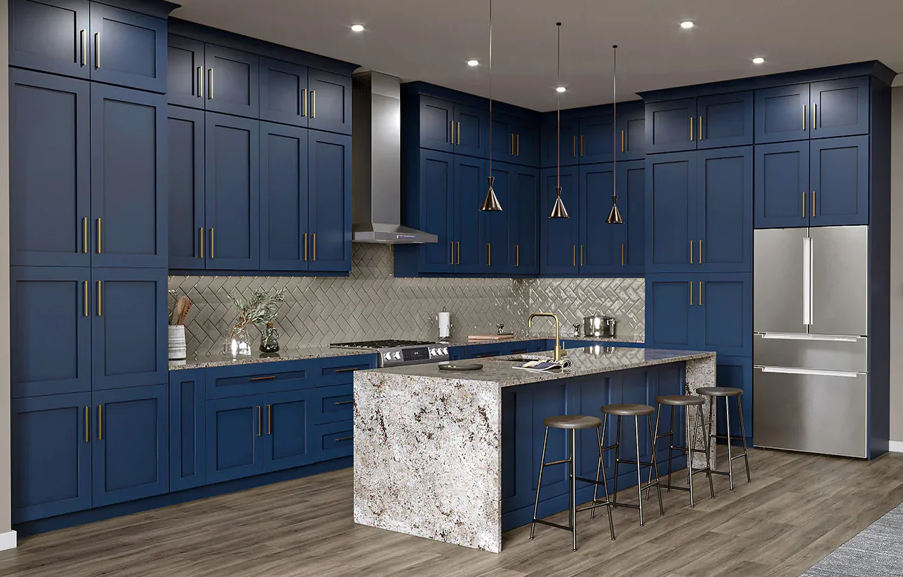RTA ready to assemble solid wood designs blue shaker kitchen cabinet