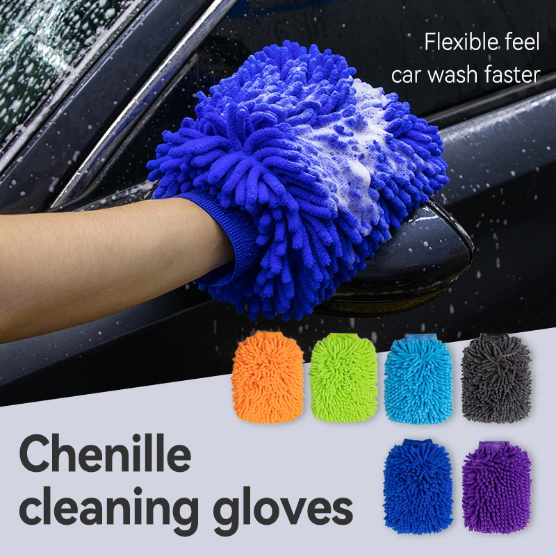 Custom Absorbent Quick Drying Chenille Car Wash Mitt for Care Detailing Dust Removal Thick Microfiber Cleaning Gloves
