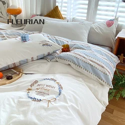 Washed Cotton Duvet Cover Set, 4 Pieces Luxury Soft Bedding Set with Buttons Closure.