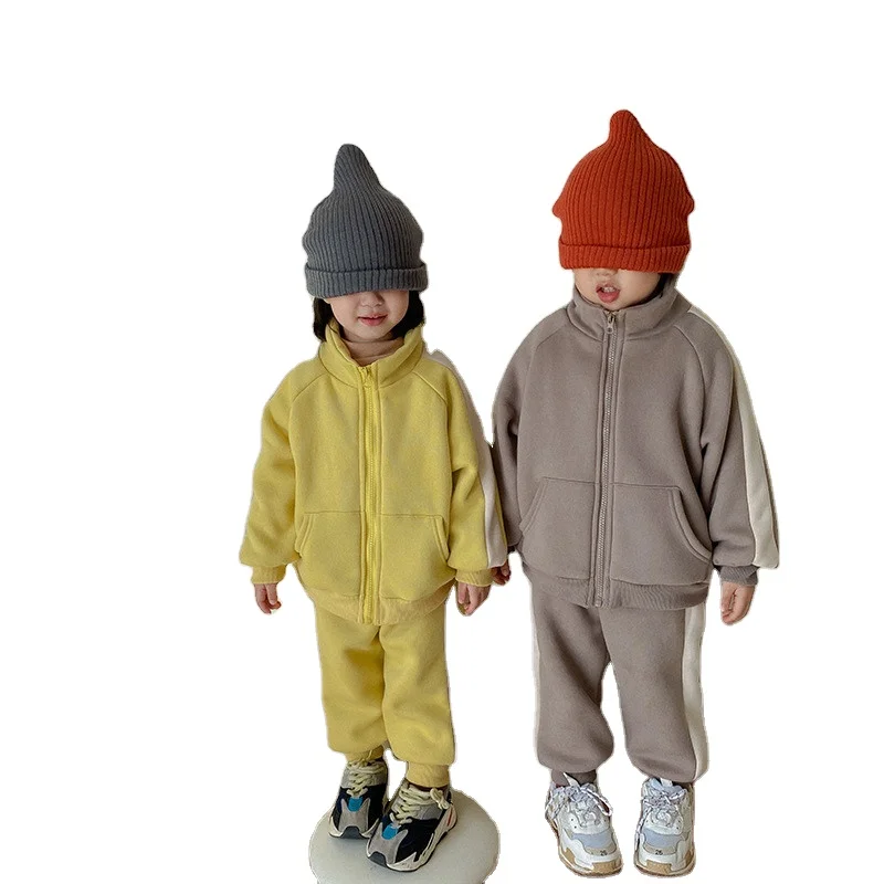 Одежда для мальчиков, детские модные повседневные толстовки в Корейском стиле, флисовые костюмы для мальчиков и девочек, теплая зимняя одежда, комплект детской одежды