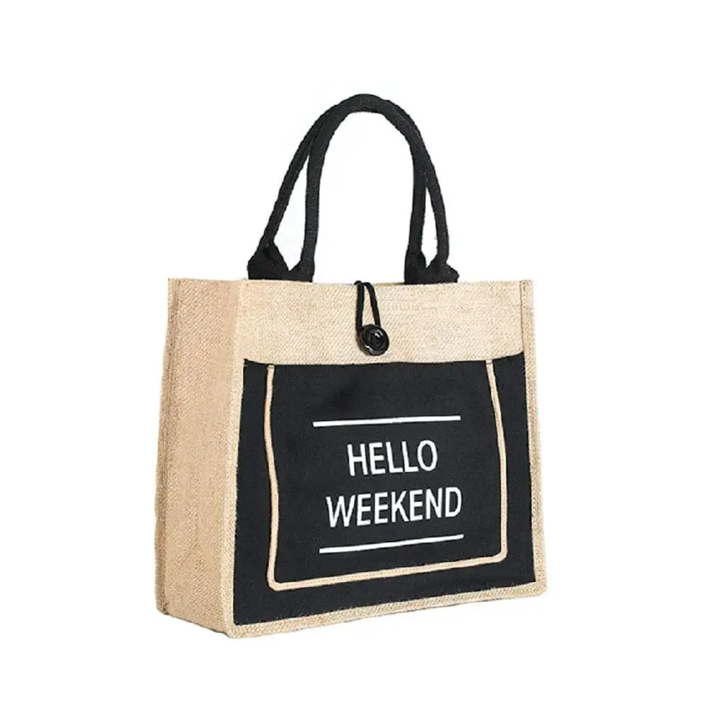 wholesale reusable recycled burlap jute tote bag with leather handle