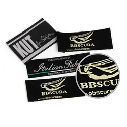 Модный логотип, высокая плотность, дамасский атлас, основной размер, шея, ткань, этикетка, одежда, тканые этикетки для одежды