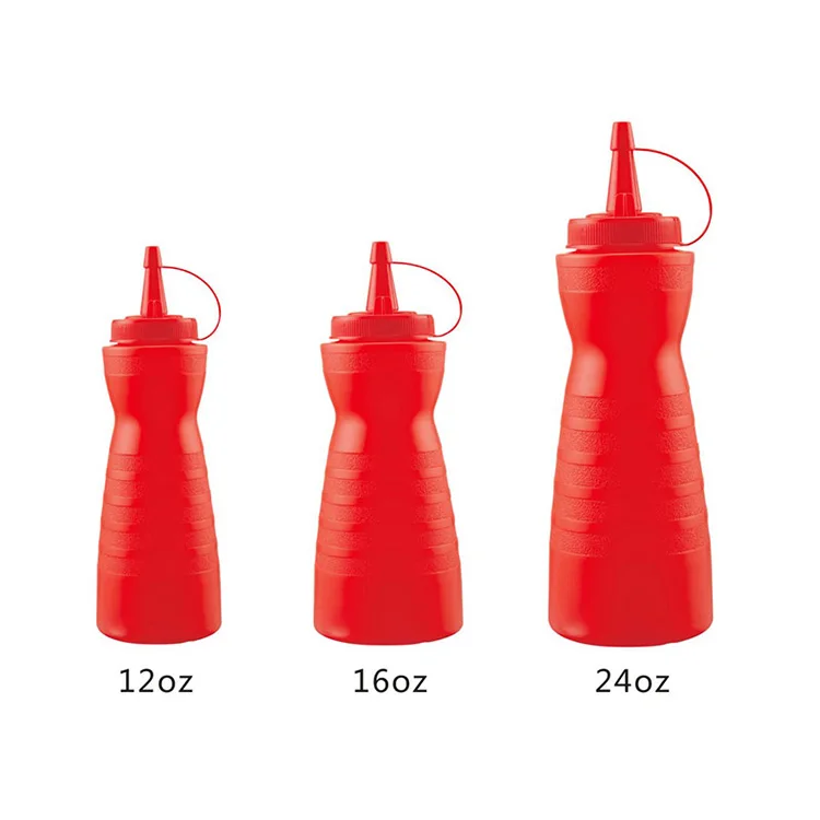 12Oz 16Oz 24Oz PP Plastic Sauce Squeeze Red Yellow White Bottle Gourd  Squeeze Dispenser