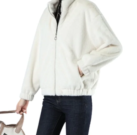 Custom logo Winter thickened Faux Rabbit Fur Coat Women  Korean Loose Plush Long Sleeve Jacket Mink Fur Coat For Ladies