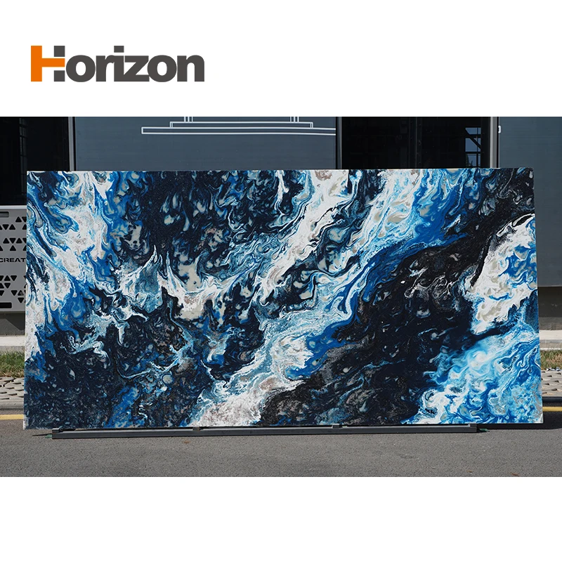 3200x1600 Jade Calacatta Blue Polished Surface Bookmarked Artificial Quartz Marble Stone Countertop Slabs