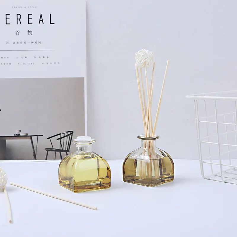 square glass aroma reed diffuser bottle set with rattan stick