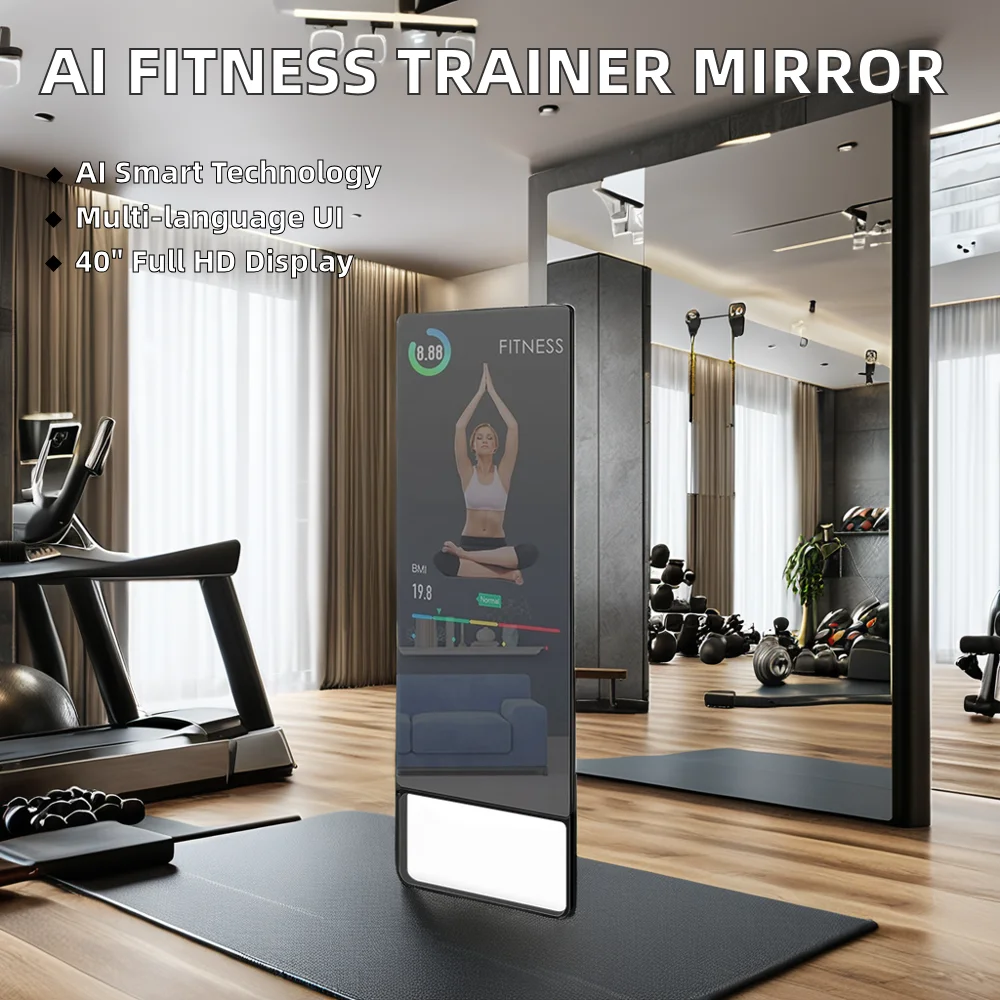 AI-Powered LCD Display Touchscreen Home Gym Fitness Mirror Floor-Standing Smart Exercise Trainer