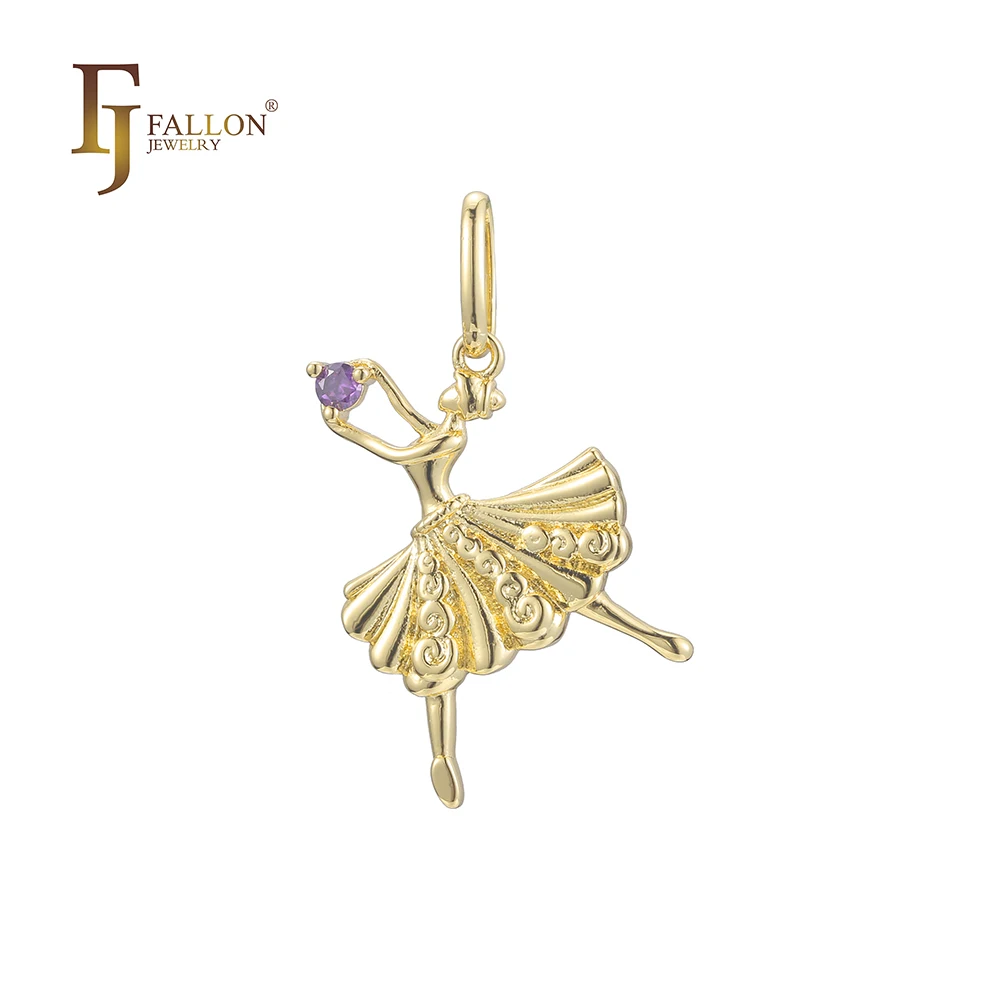 56201393-12 FJ Fallon Fashion Jewelry Dancer pendant Plated in 14K Gold brass based