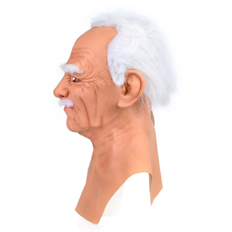 High Quality Halloween Face Dress Up Latex White Hair Headgear Adult Horror Head Mask