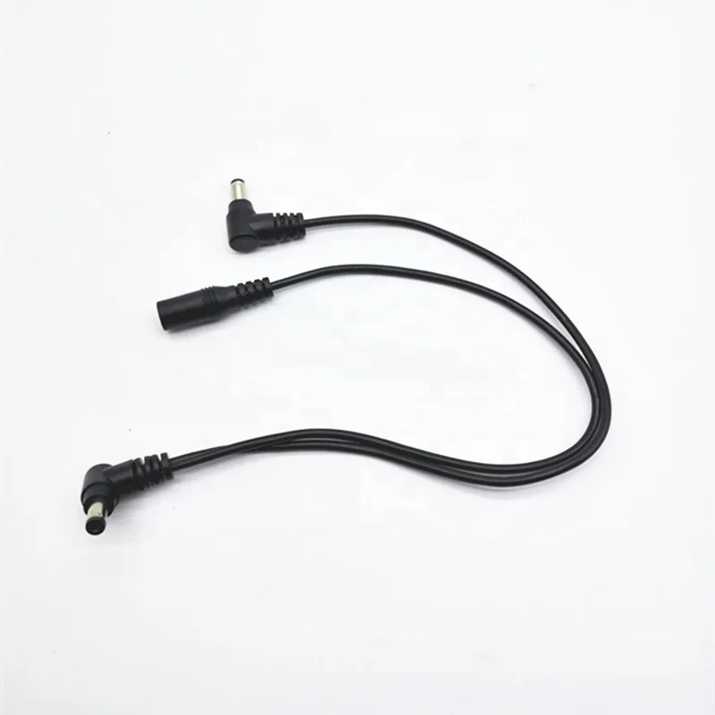 2464 wire 20AWG Black Right angle 5.5x2.1mm male  to DC 5521 male + DC 5.5*2.1mm female  Power plug Splitter Cable