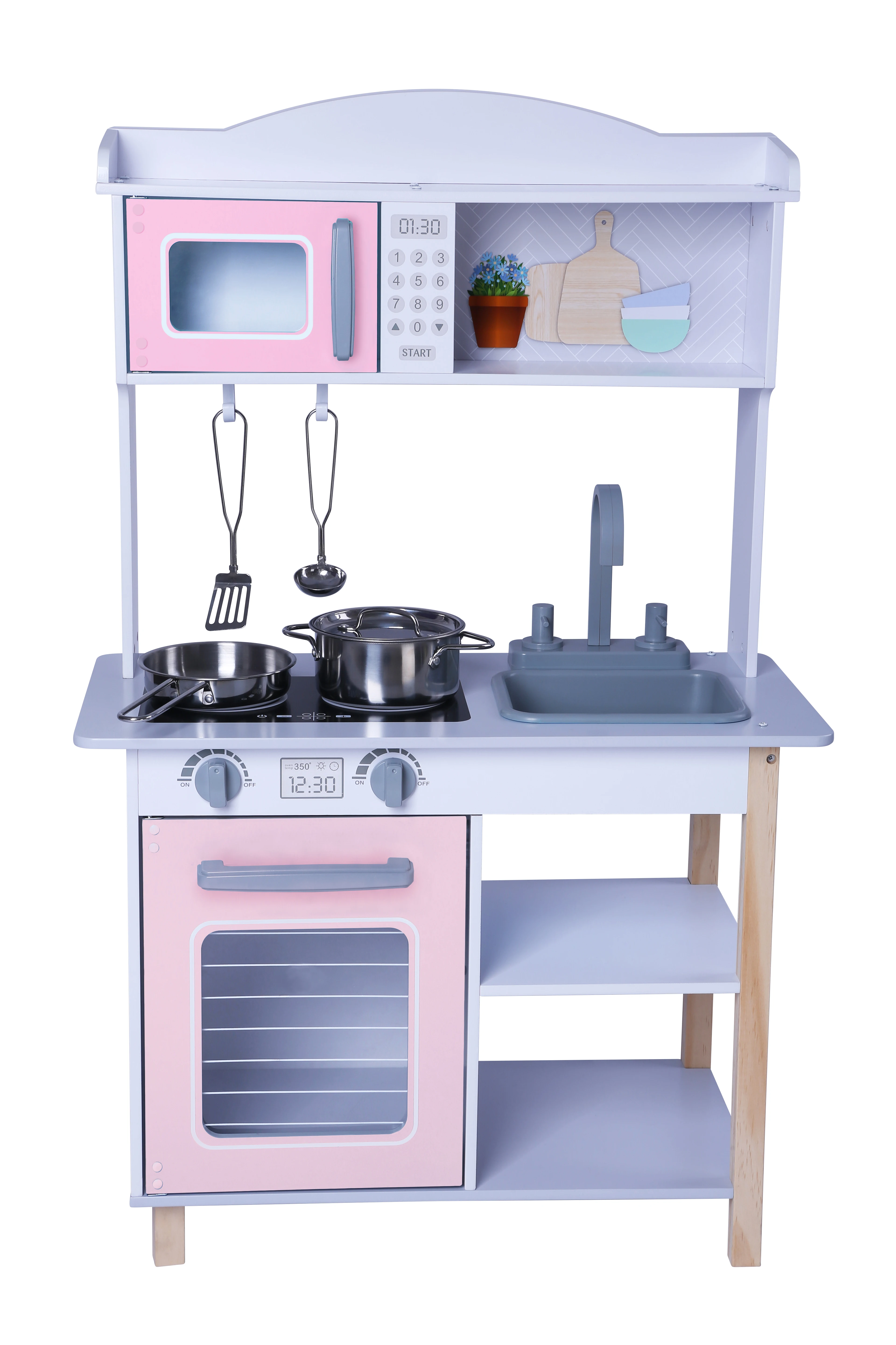 Montessori Educational Toys Role Playing Large Wooden Play Kitchen - Pink Toy for Tooddler