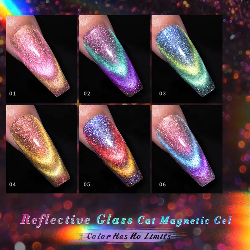 BORN PRETTY 10ml Sparkling Rainbow Color Double Light 9D Reflective Glass Cat Eye Magnetic Nail Gel Polish Varnis Semi Permanent