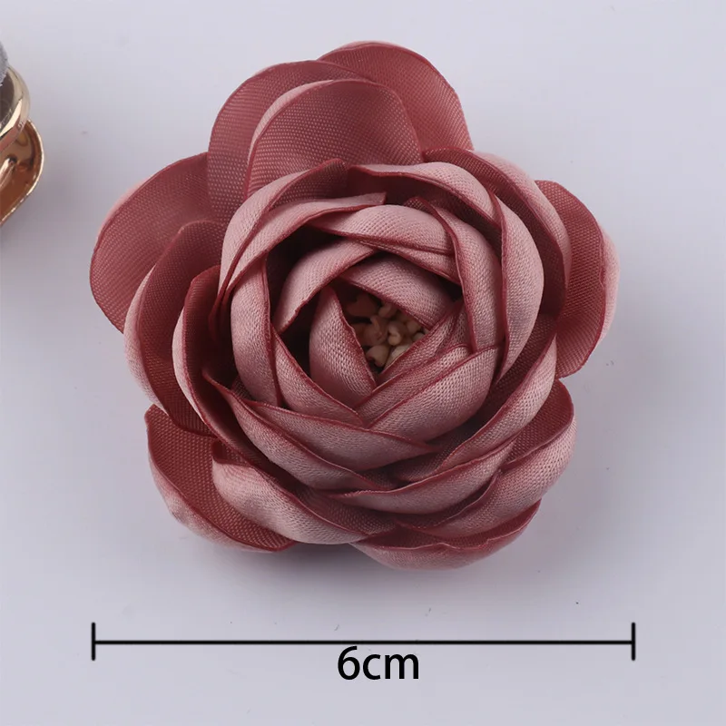 2024 6cm Matt Satin Flower Burning Fabric Artificial Flower Handmade DIY Fabric Flower for Decorative Clothes and Shoes Brooch