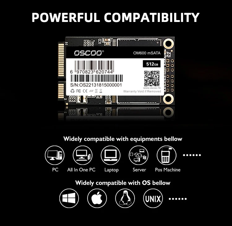 OSCOO Wholesale Internal Hard Disk mSATA SSD SATA3 128GB 256GB 512GB 1TB Original/Goodie Chips  mSATA SSD