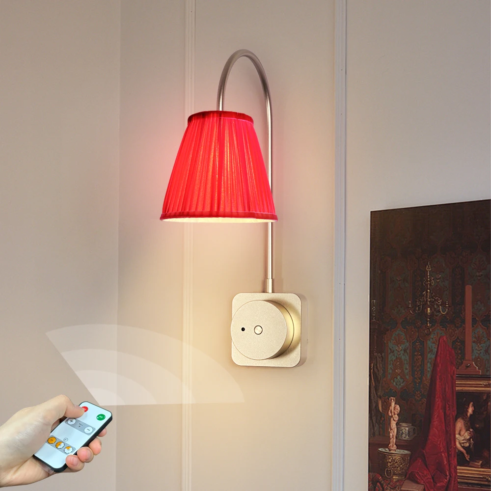 Modern Customized Fabric Battery Wall Lamp Dismountable Cloth Lampshade Wall Light Bedside Wall Sconce