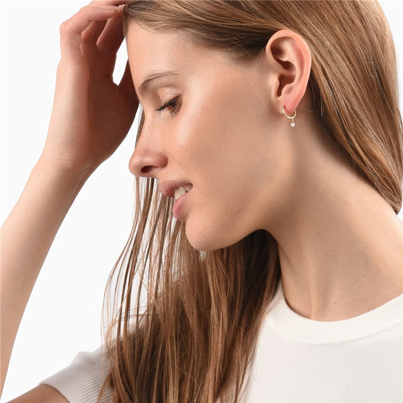 ROXI New arrival S925 Sterling Silver korean style Simple Freshwater Pearl hoop Earrings