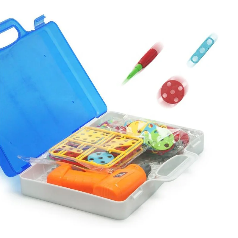 237PCS Kids Puzzle Toy DIY Electric Drill 3D Creative Mosaic Screw Puzzle Toys Assembly Tool Box Set