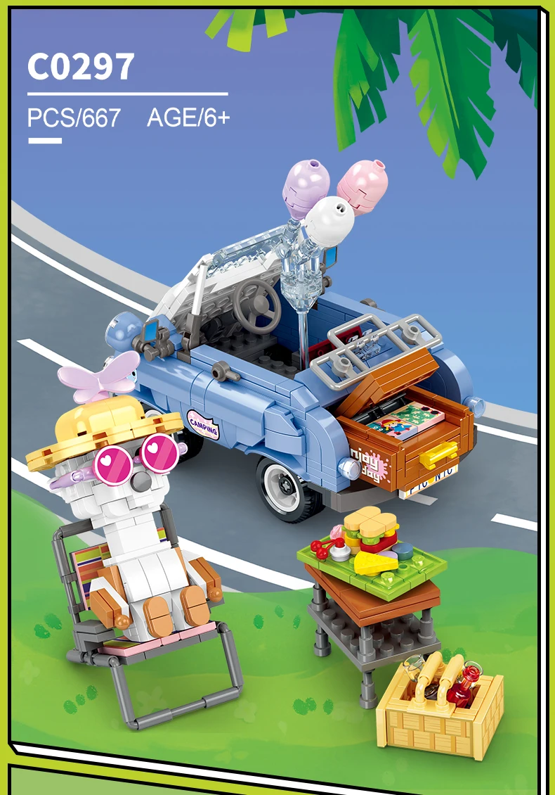 WOMA TOYS C0297 CPC Kids Educational Assemble Animal Camp Car Beach Buggy Building Blocks Brick Set Decompression Juguetes