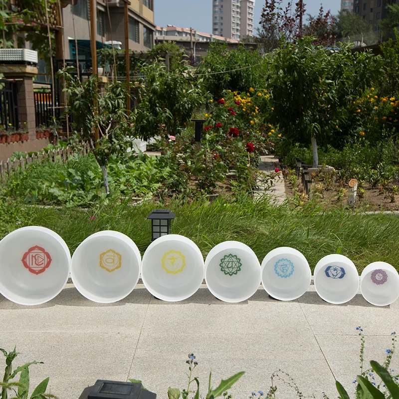 6-12inch Frosted Quartz Healing Bowl with bag Wholesale 7pcs Crystal Singing Bowl sound healing chakra bowl set