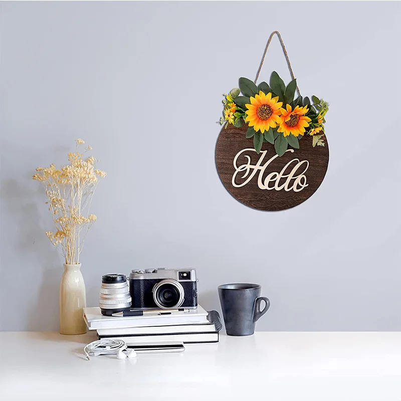 Hello Sign Welcome Wreaths for Front Door Decor Wooden Rustic Welcome Sign Door Fall Wreaths for Front Door Front Porch Gift