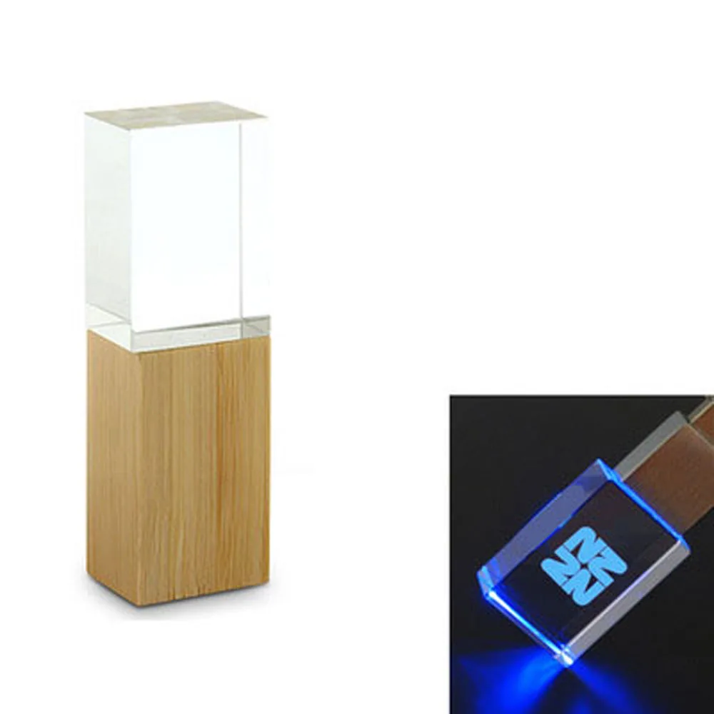 Custom 3D Logo Wood Acrylic Crystal USB 3.0 Wooden Glass USB Flash Drives Stick Custom Engraved Logo