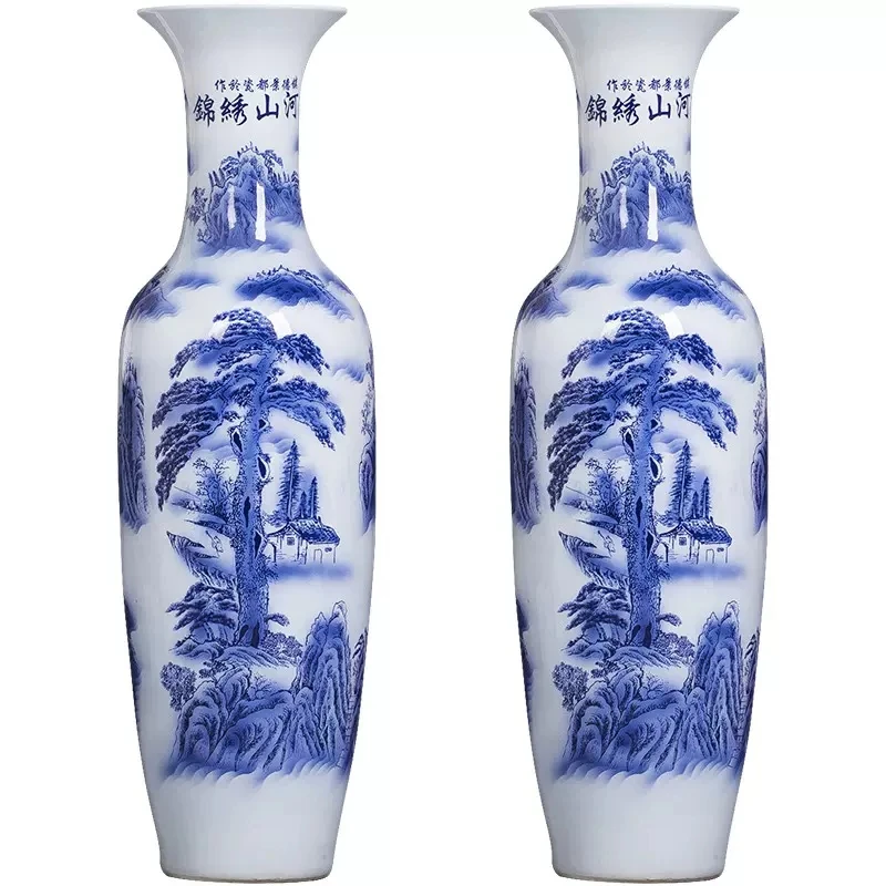 Wholesale Hand Painted Guest Greeting Pine Design Big Flower Vase Ceramic