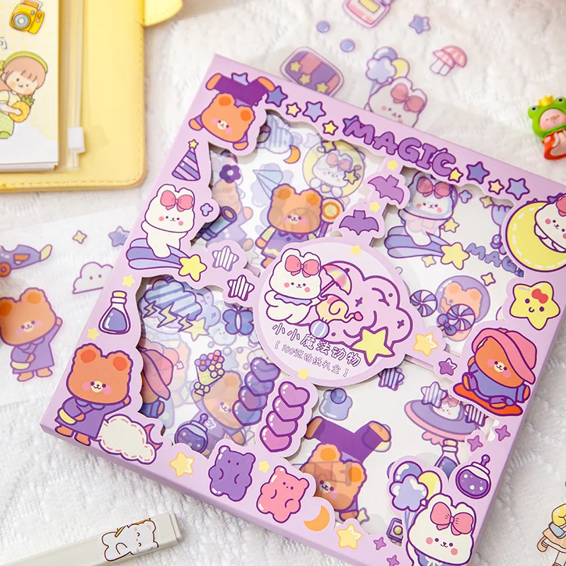 Eco Friendly pet Animal Custom Pattern Cute transparent decoration Die Cut stickers With Box