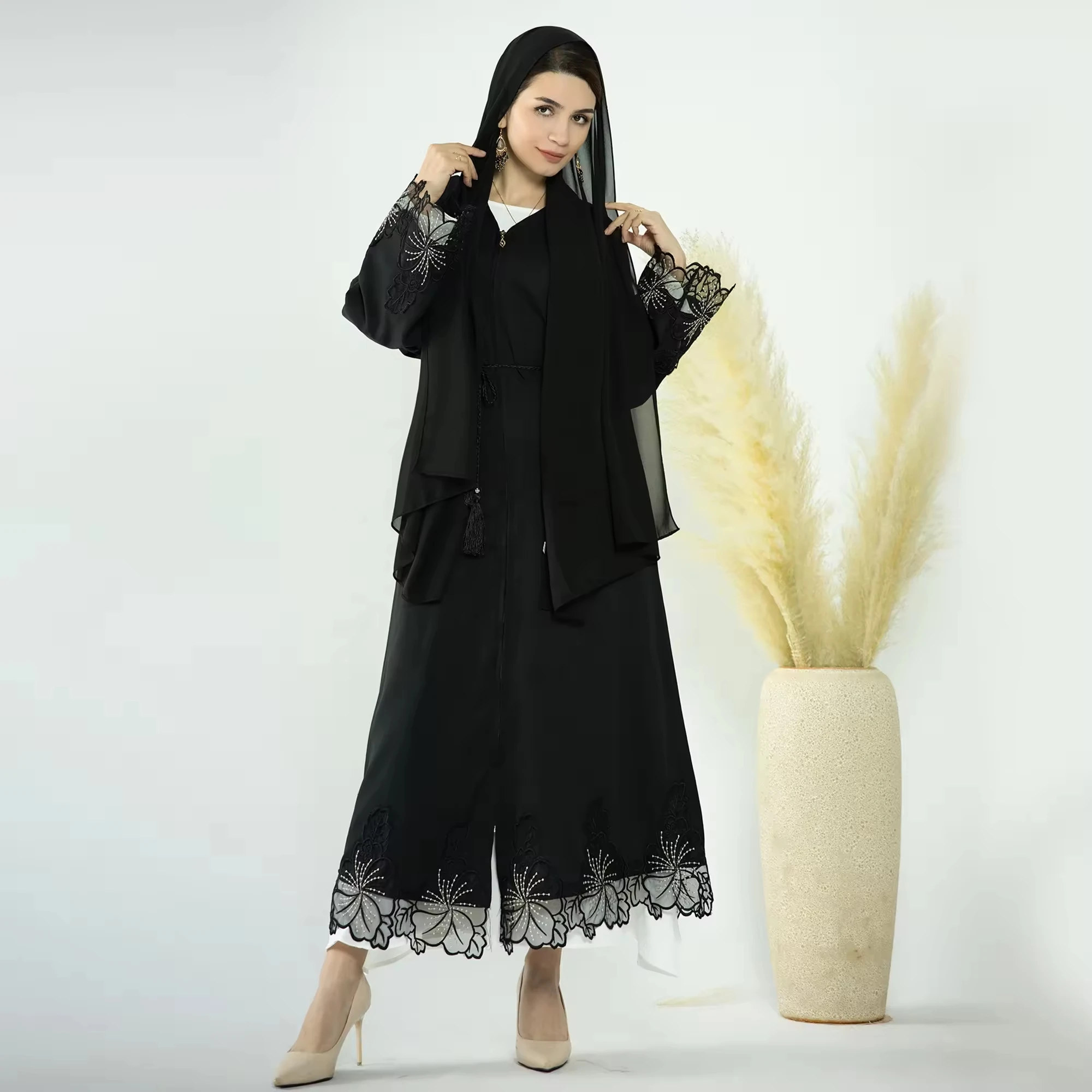 2024 new model high quality hot selling New Abaya Designs Nida Floral Embroidery Abaya Dubai Women Cardigan Islamic Clothing