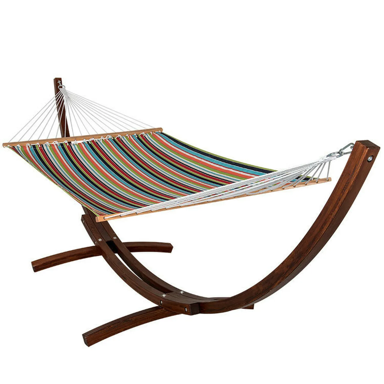 Danlong All Weather Two Person Fabric Outdoor Patio Hammocks with Spread Bar and Handcrafted Polyester Rope for Garden Yard