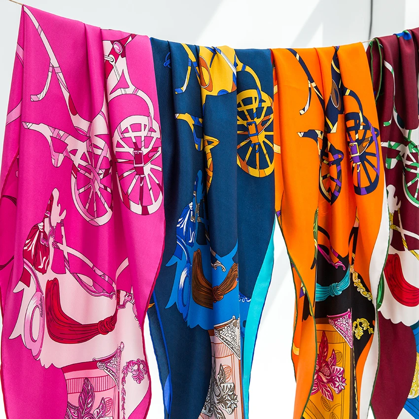 Premium Quality Made in Hangzhou 90x90cm custom twill Silk square scarf  classic carre