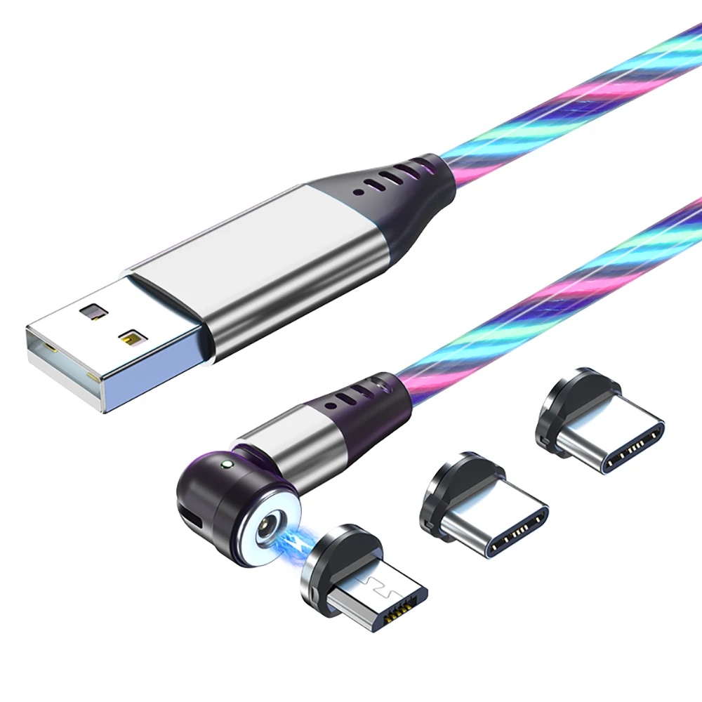 
L-Shape 540 Degree Flowing Light Magnetic Charging Cable USB 3.0 Universal Use With RoHS Certificate 