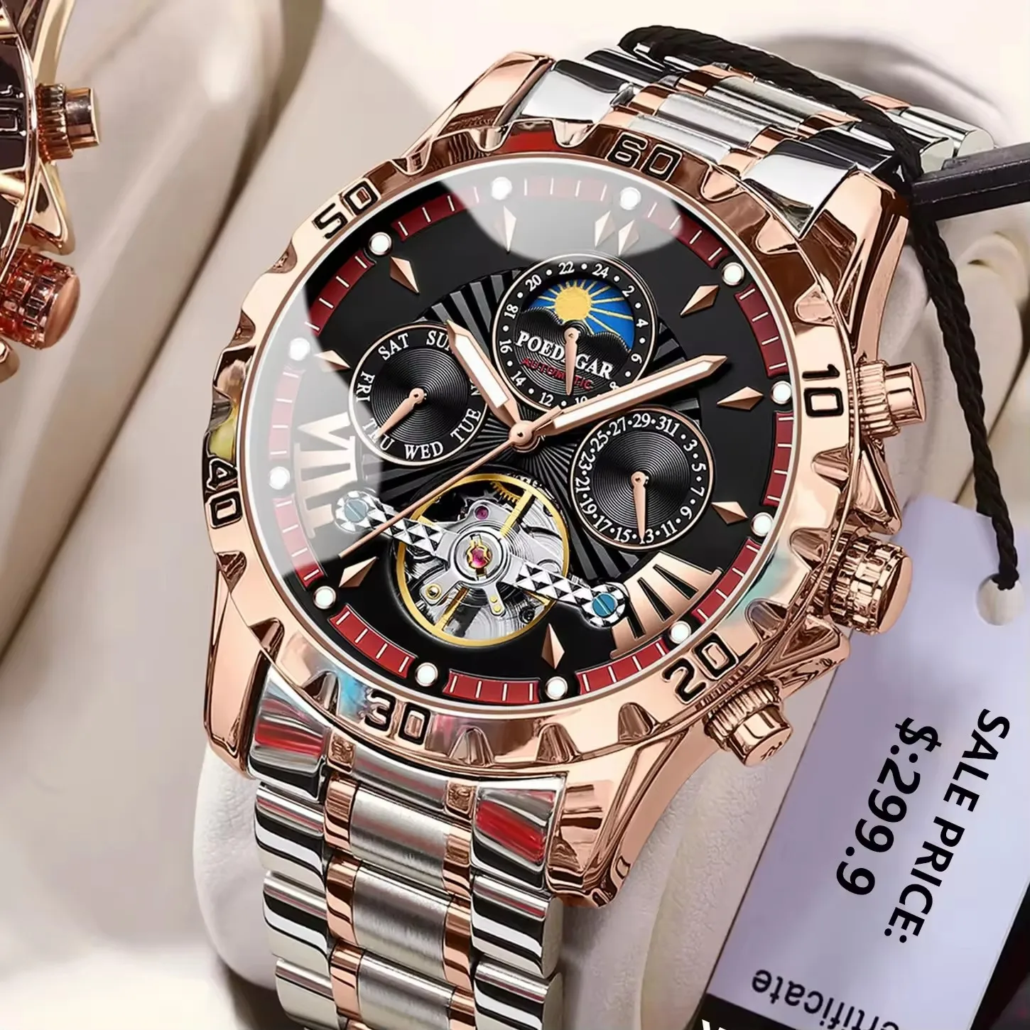 New POEDAGAR 1410 Luxury Watch Luminous Date Automatic Mechanical for Men Hollow Tourbillon Business Waterproof Male Clock