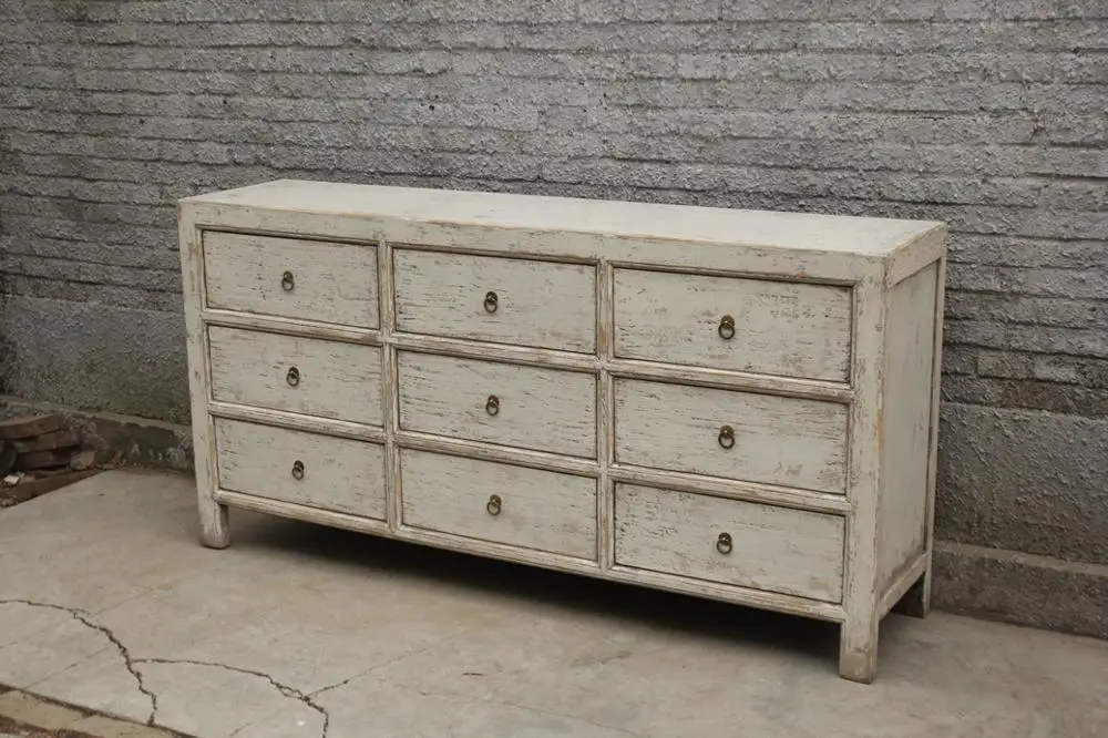antique shabby chic white nine drawer chest sideboard  dry lacquer living room furniture kitchen furniture