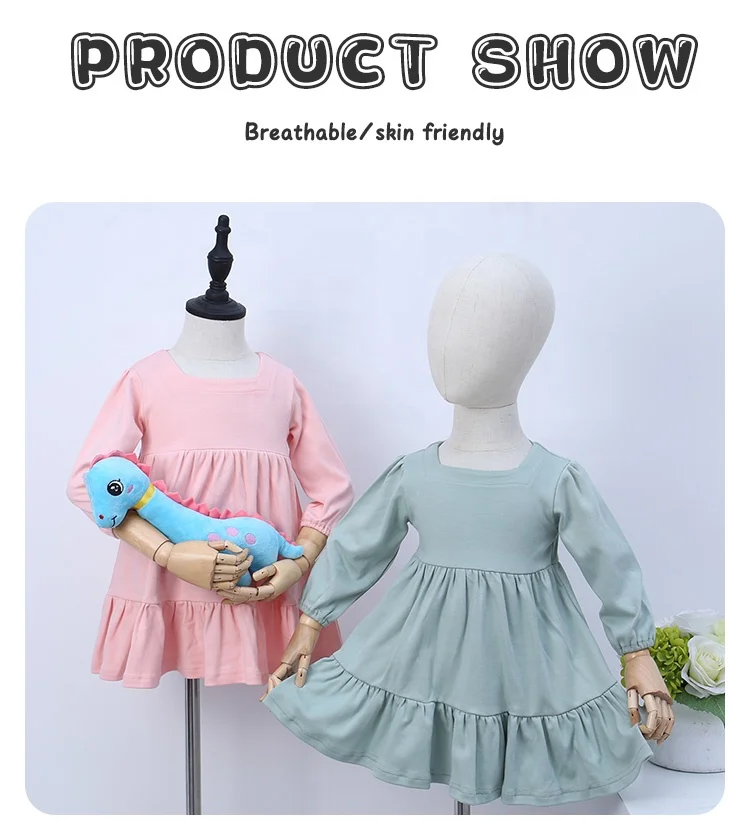 Wholesale custom design baby kids long sleeve dress lovely baby romper set autumn solid color fashion baby girl skirt